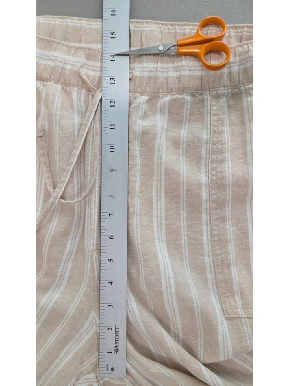 GAP NEW Womens Tan Striped Linen Blend Pull On Crop Pants XXL Beach Boho Vacay - Picture 7 of 10